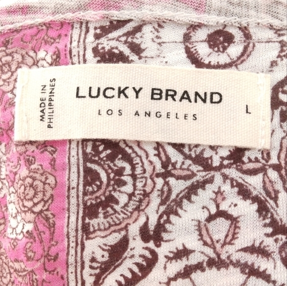NWT Lucky Brand Pintuck Hi-Low Boho Print Top Size Large - Picture 9 of 10